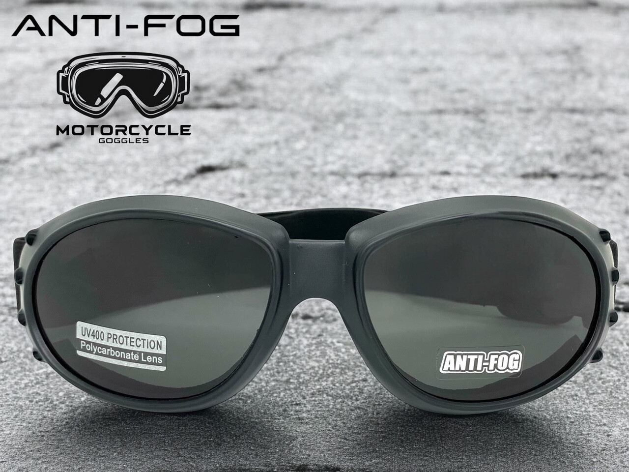 Men’s MOTORCYCLE Biker Day or Night Riding Padded Safety GOGGLES Anti Fog Lens