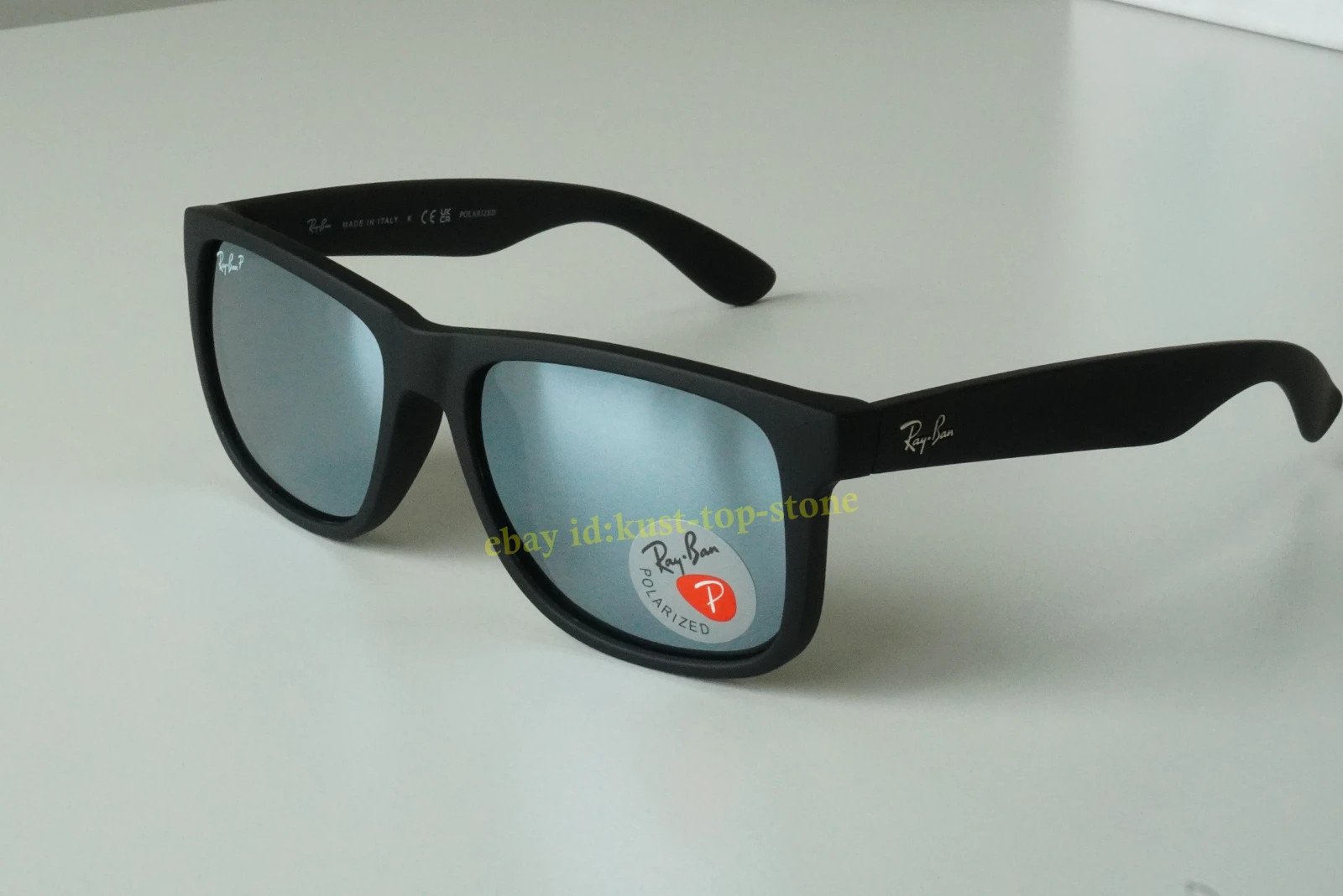Ray-Ban Justin RB4165 Polarized Sunglasses Rubber Black Grey Mirror Silver 54mm