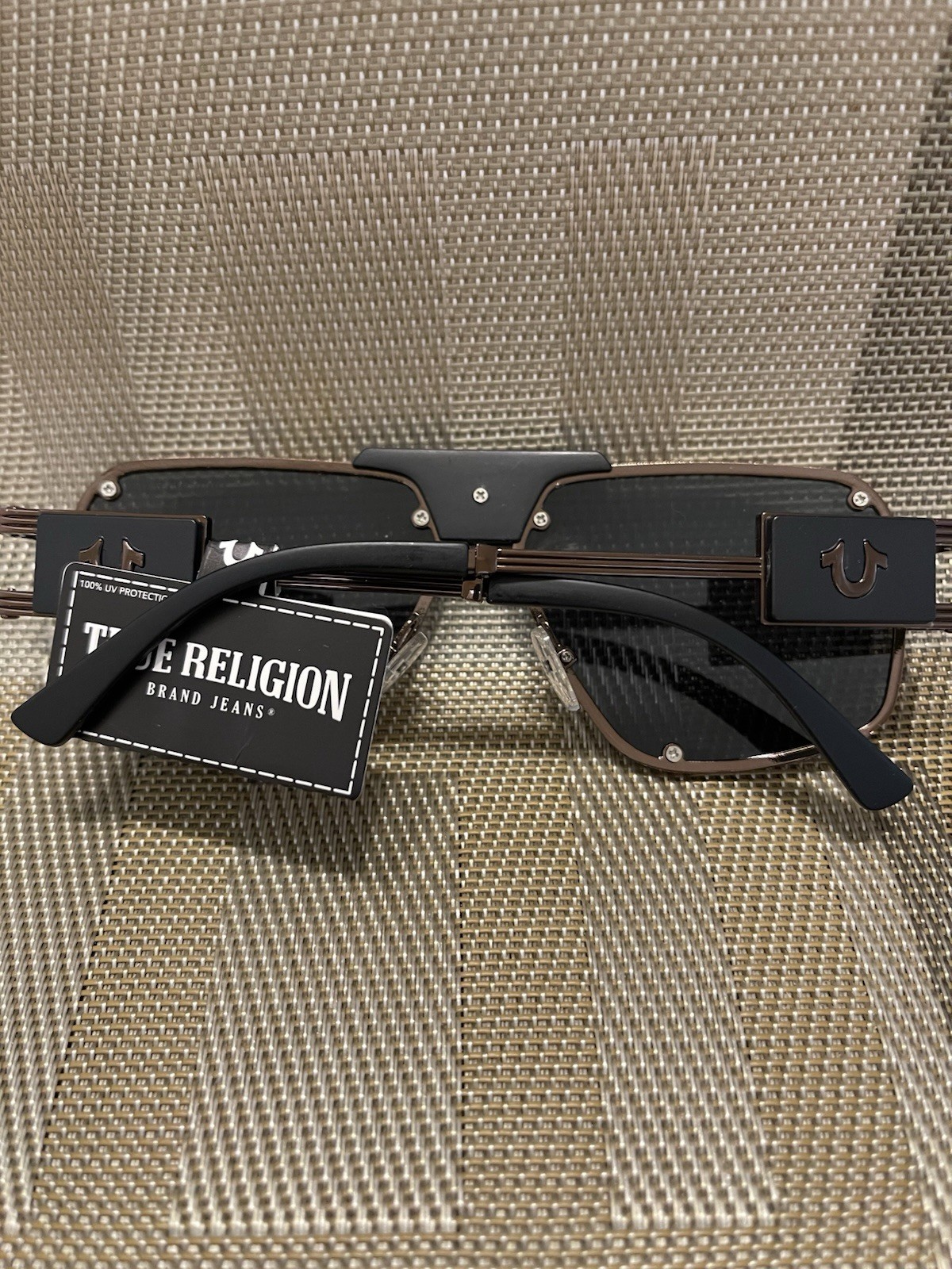 TRUE RELIGION Antique Bronze Black Metal Aviator Sunglasses Black UV Lenses NWT