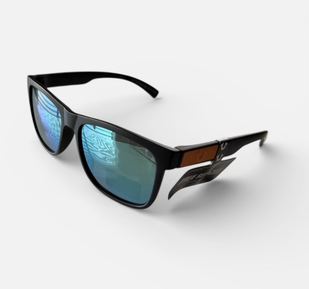 TRUE RELIGION Men’s Black Frame Blue/Green Mirror Lens Sunglasses NEW Logo