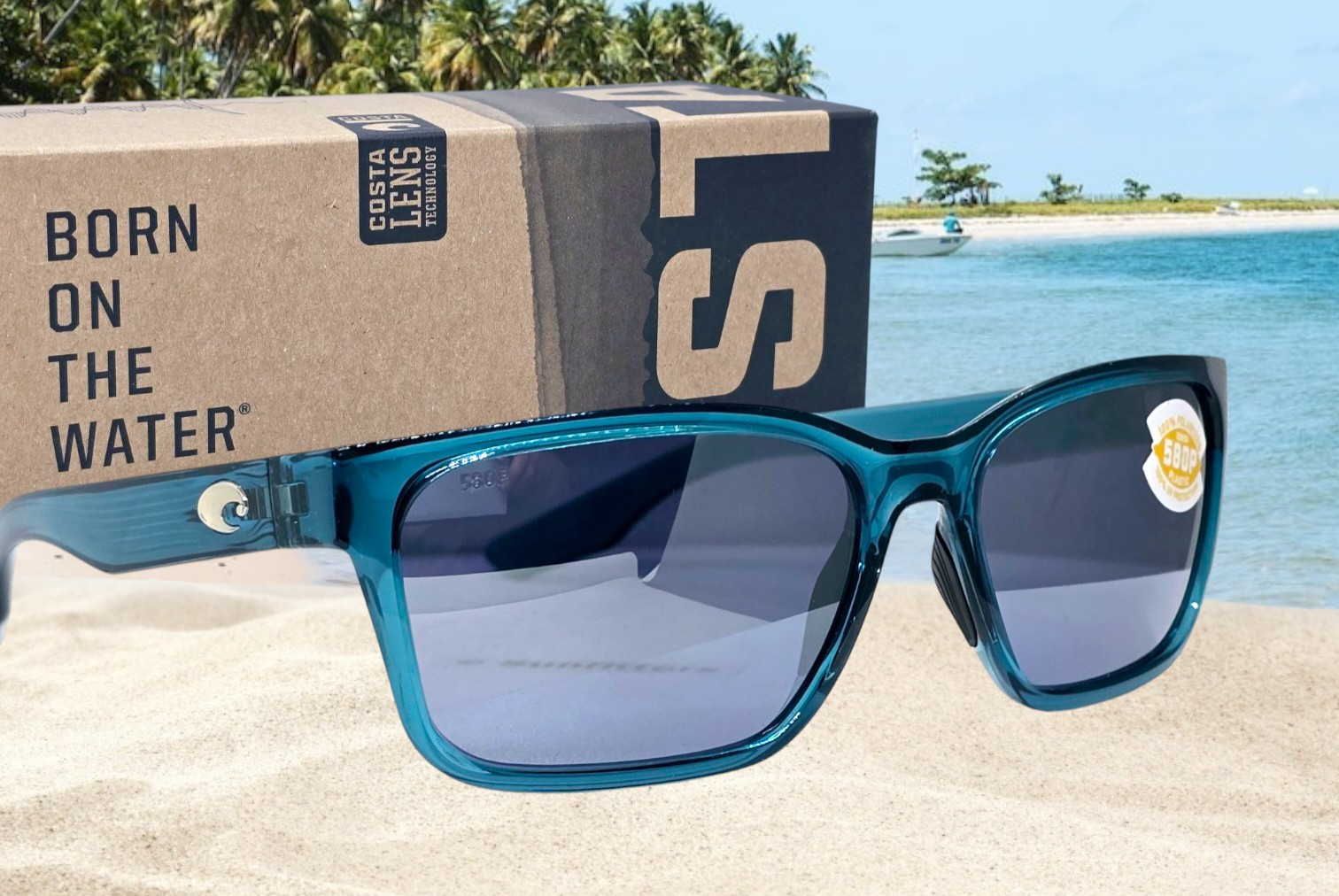 COSTA DEL MAR teal/silver mirror PALMAS polarized 580P sunglasses NEW IN BOX!