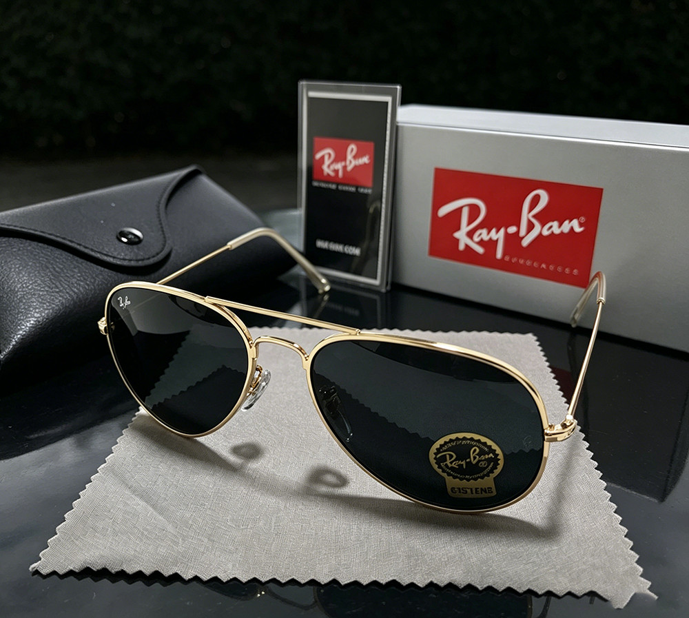 Ray-Ban RB3025 Aviator Pilot Sunglasses Gold Frame Glass Gray Lens 58mm 138mm