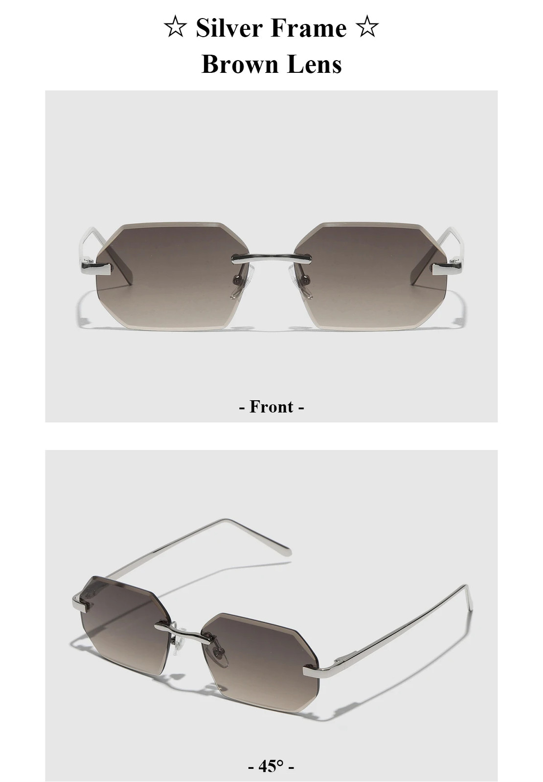 Rimless Sunglasses Diamond Cut Lens Unisex UV400 Metal Casual Wear Style