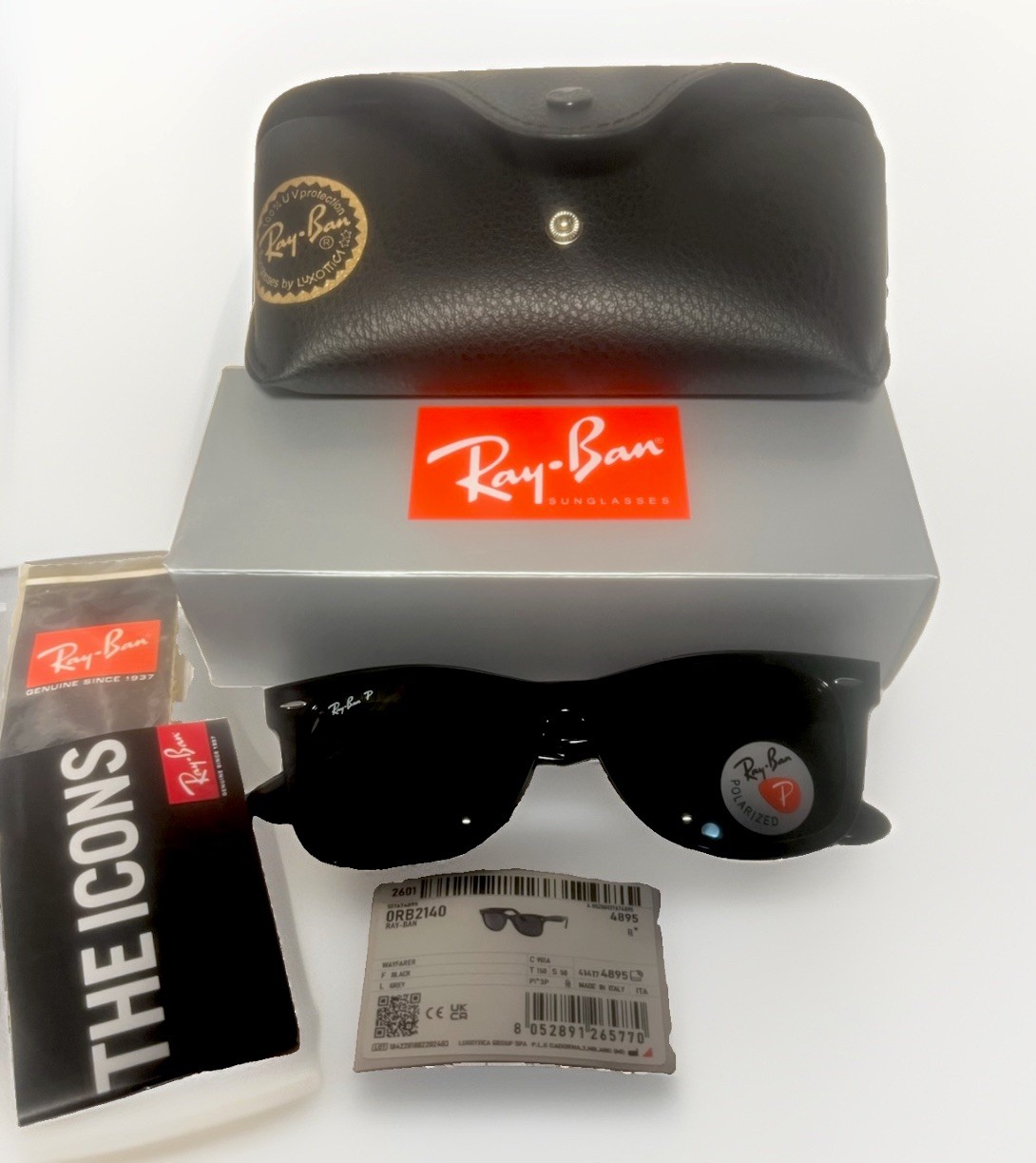 Ray-Ban RB2140 Wayfarer Polarized Sunglasses Black Frame gray Glass Lens
