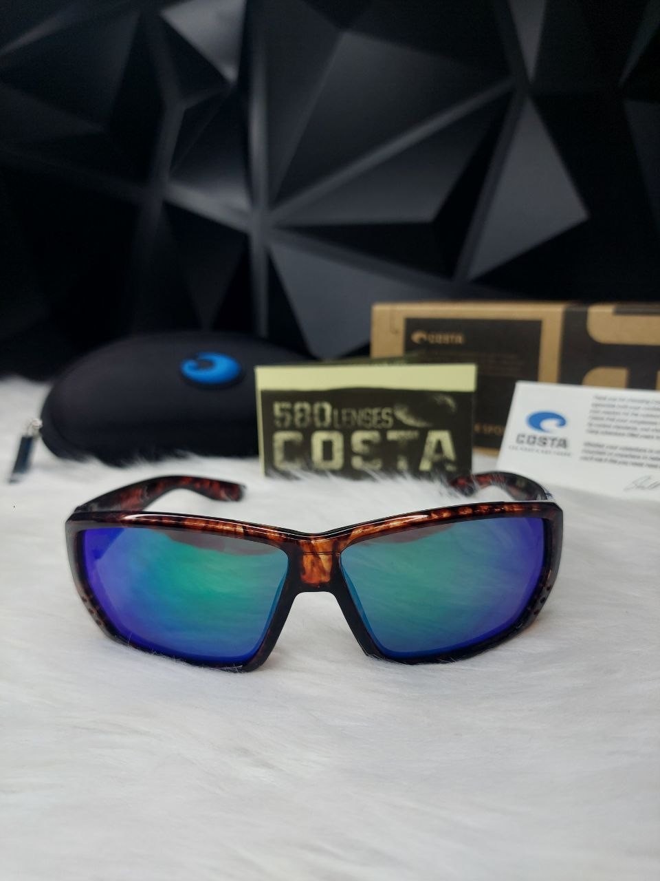 NWB Costa Del Mar Fantail Sunglasses Tortoise Blue Mirror Polarized 580P UV