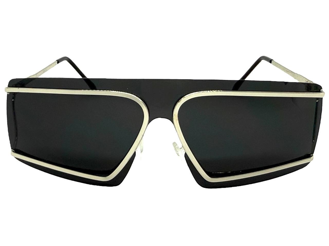 Futuristic Modern True Vintage Retro Shield Party Raver SUNGLASSES Silver Frame