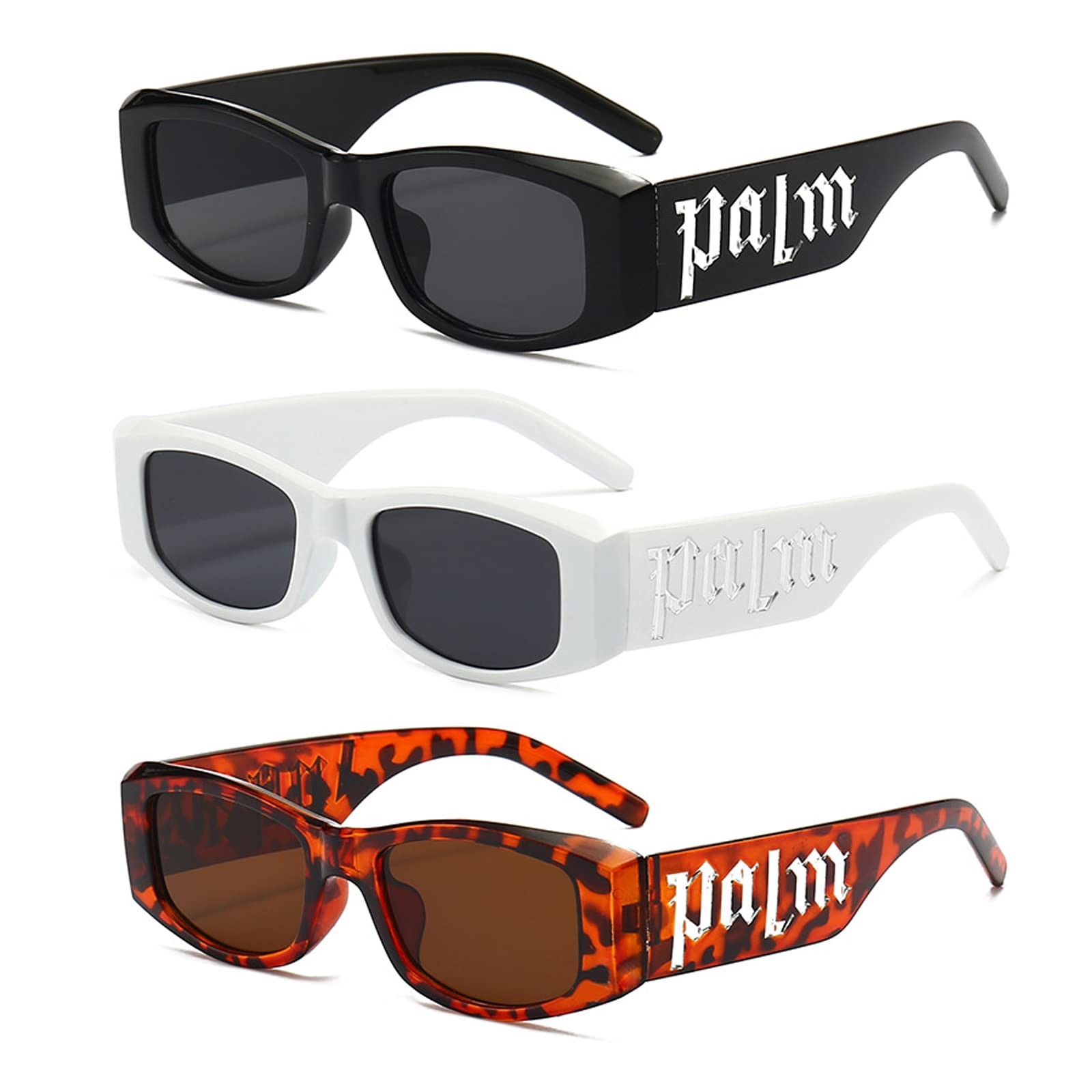 3 Pack Irregular Rectangle Sunglasses for Women Men Luxury Letter Small Frame…