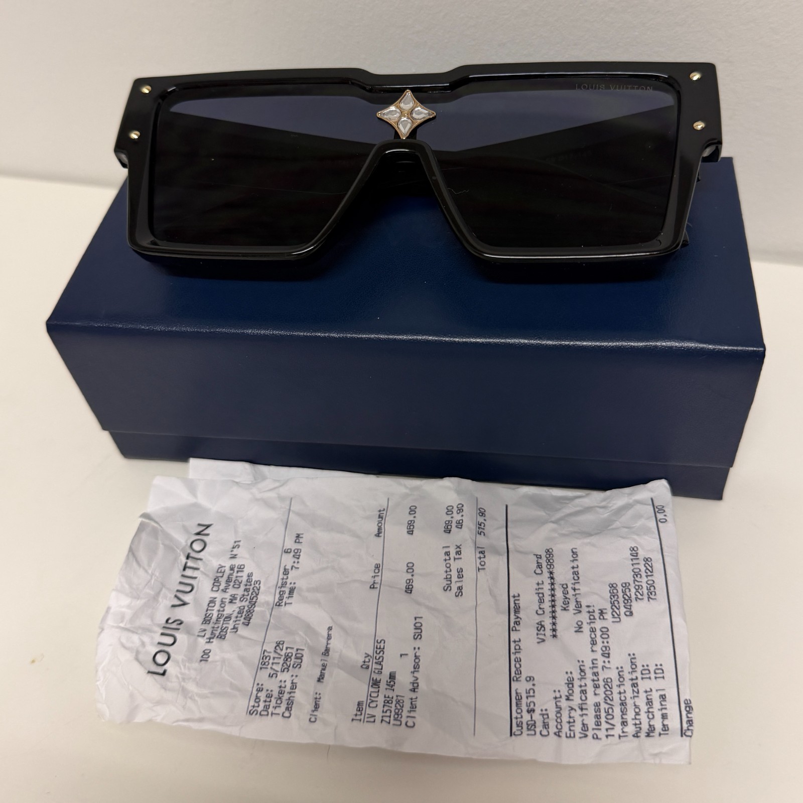 Louis Vuitton Cyclone Z1578E Square Black Glasses *WITH RECEIPT