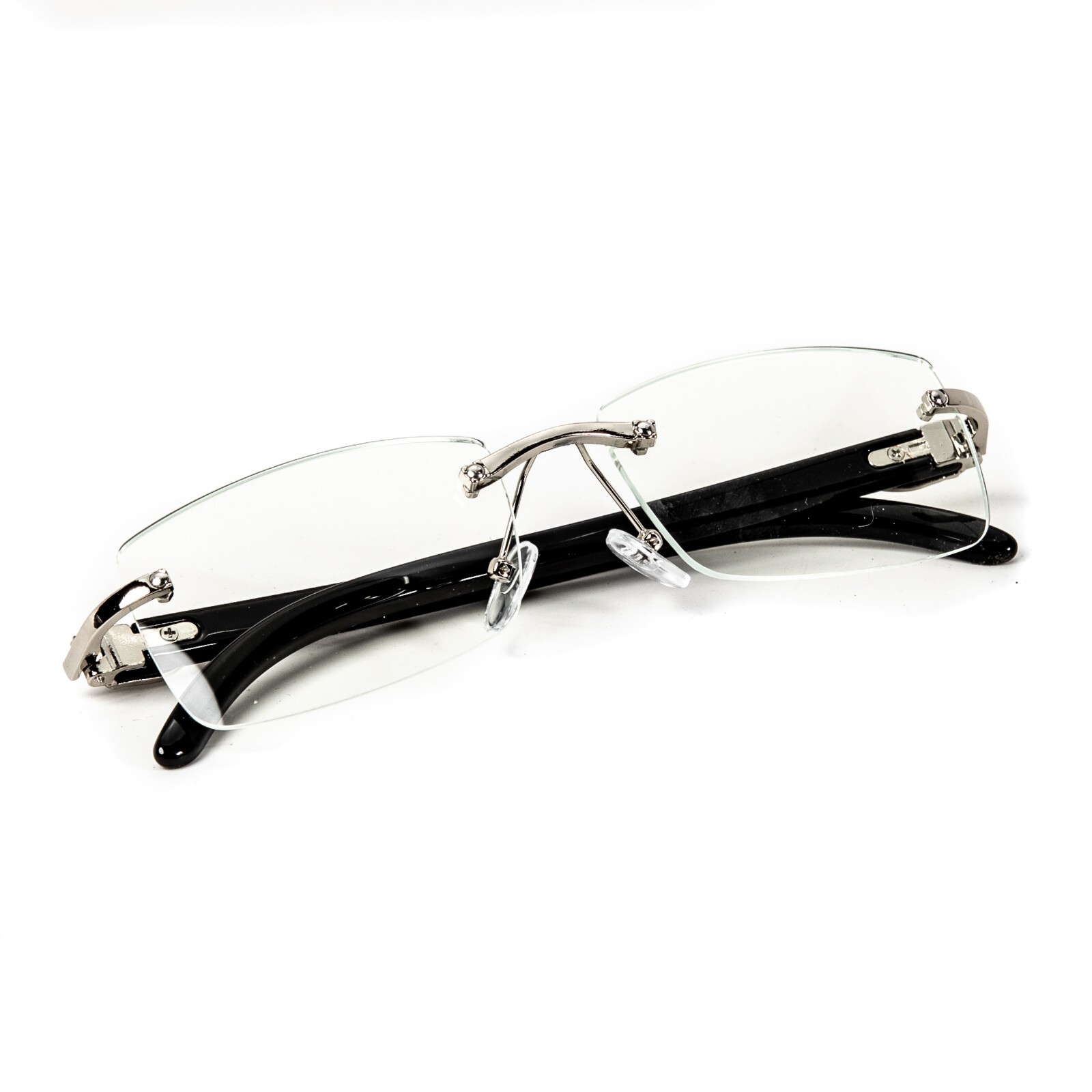 Silver Frame Eye Glasses Black Arm Rectangle Hip Hop Clear Lens Rimless Glasses