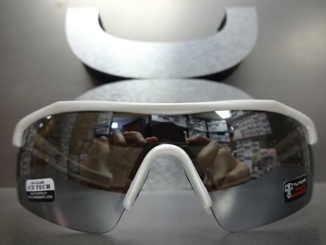 WRAP AROUND SPORT CYCLING BASEBALL FISHING SUN GLASSES White Frame Mirror Lens