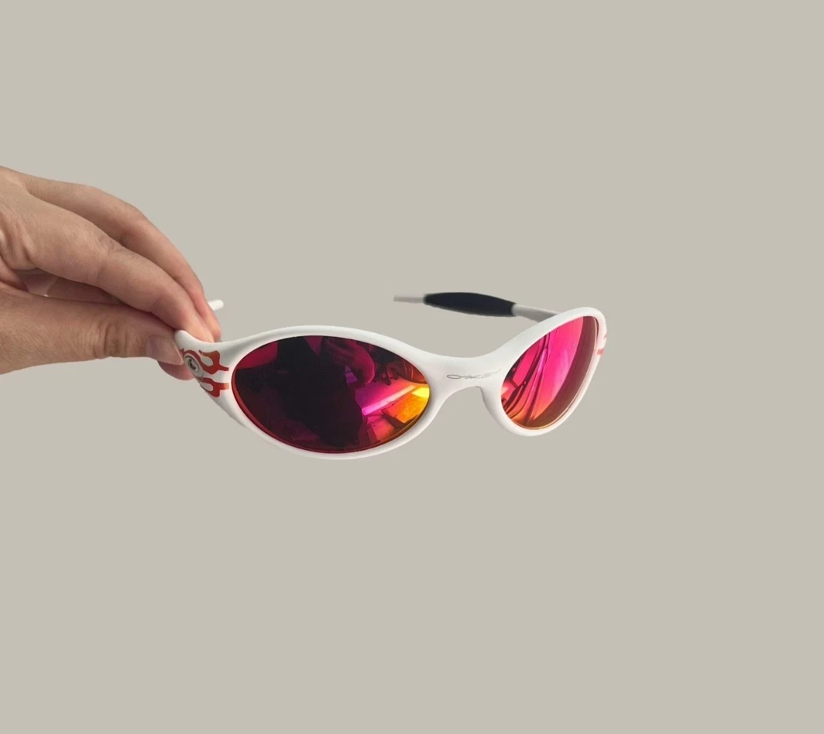 Vintage Oakley Eye Jacket Lightweight Polarized White Frames Red ​Lenses*-