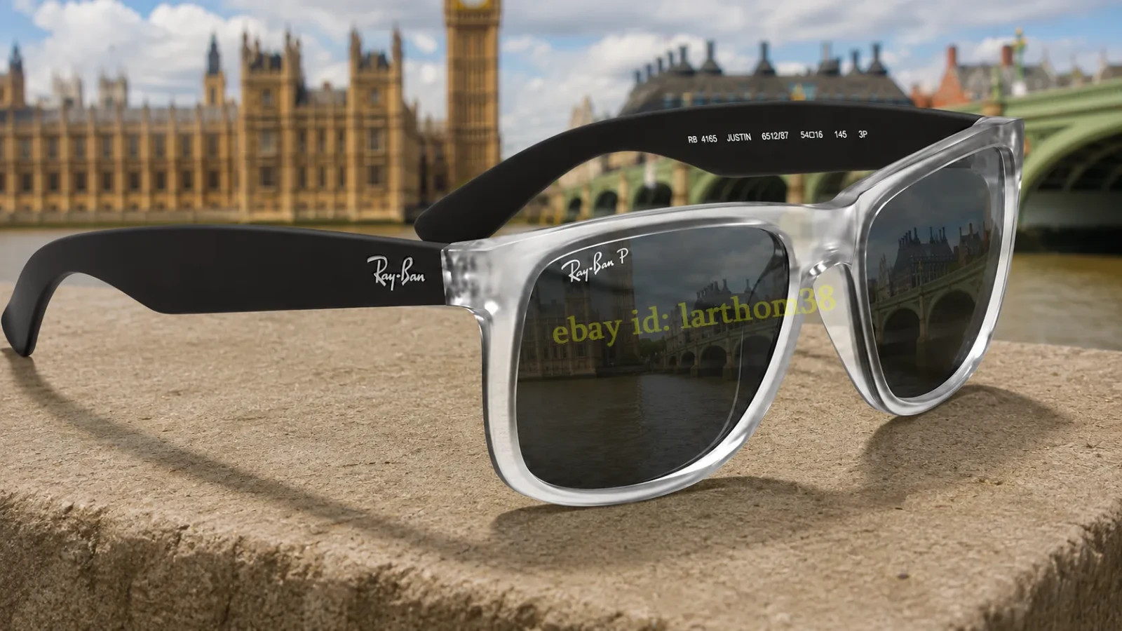 Ray-Ban RB4165 Justin Polarized Square Sunglasses Grey Matte Transparent 54mm 3P