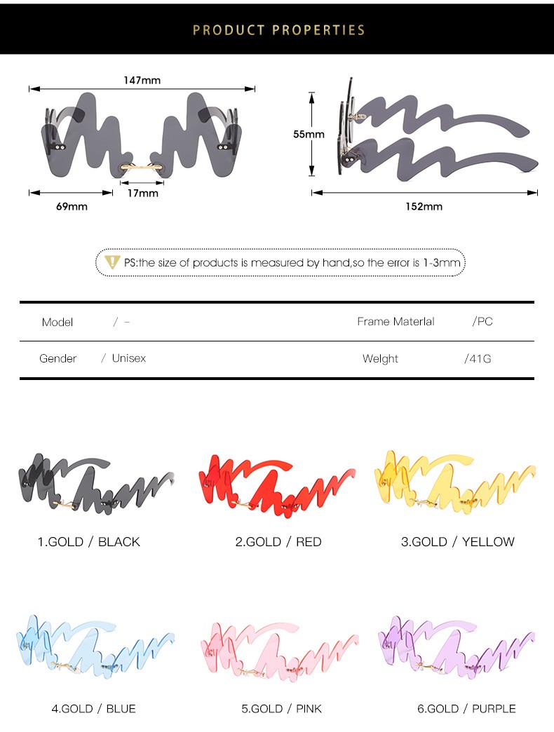 Unique N-shaped wave Sunglasses Outdoor Shade Glasses Playful irregular Eyewear