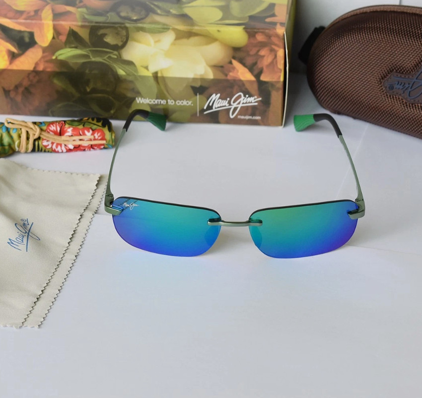 Maui Jim Sunglasses Lanakila GM624-15 Rimless Polarized Sunglasses Green Mirror