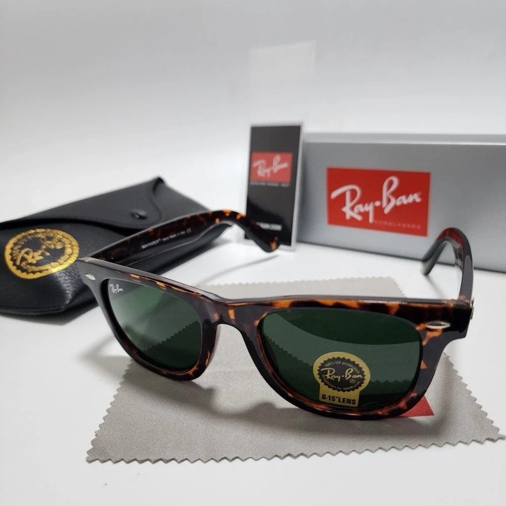 NEW ORIGINAL RAY-BAN WAYFERER TORTOISE SUNGLASSES G-15 GREEN LENS RB2140 50MM