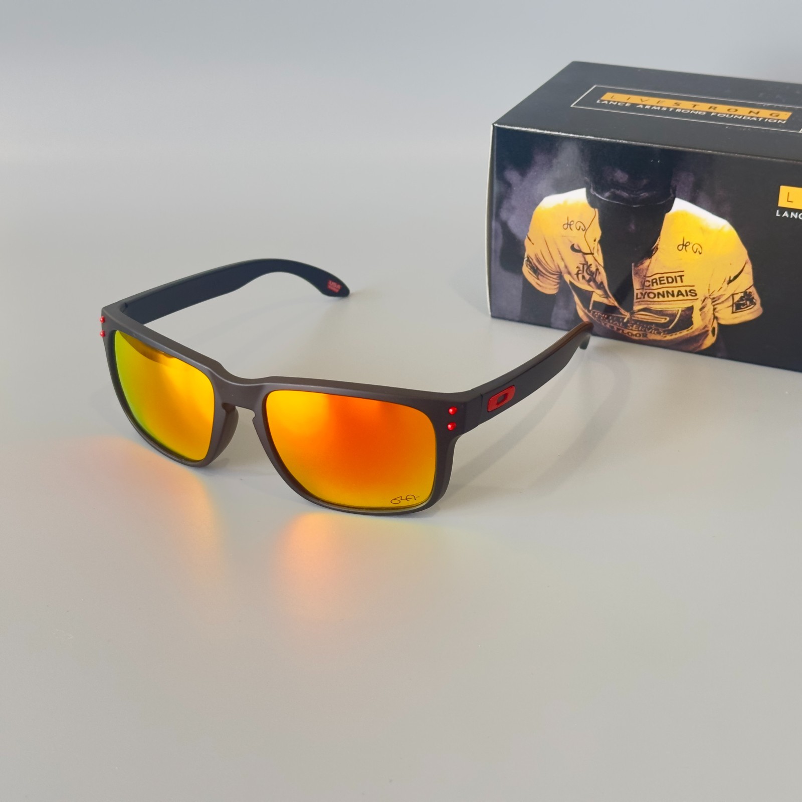 Oakley Holbrook OO9102 signature edition sunglasses frosted black frame red lens