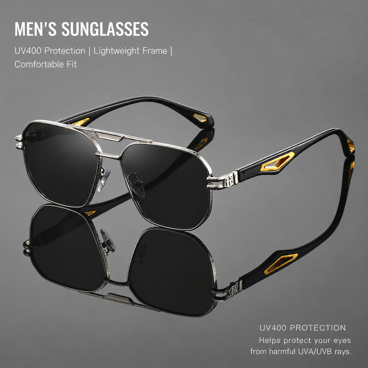 Men’s UV400 Polarized Square Sunglasses Metal Frame Driving Outdoor Eyewear