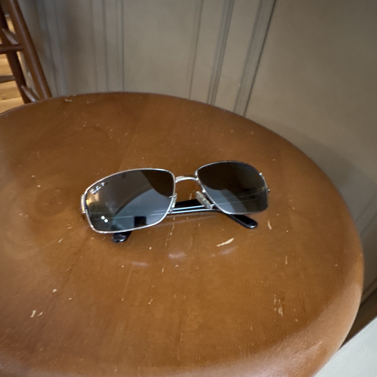 Ray-Ban Polarized Rectangular Silver Metal Frame Black Lens w/ Case