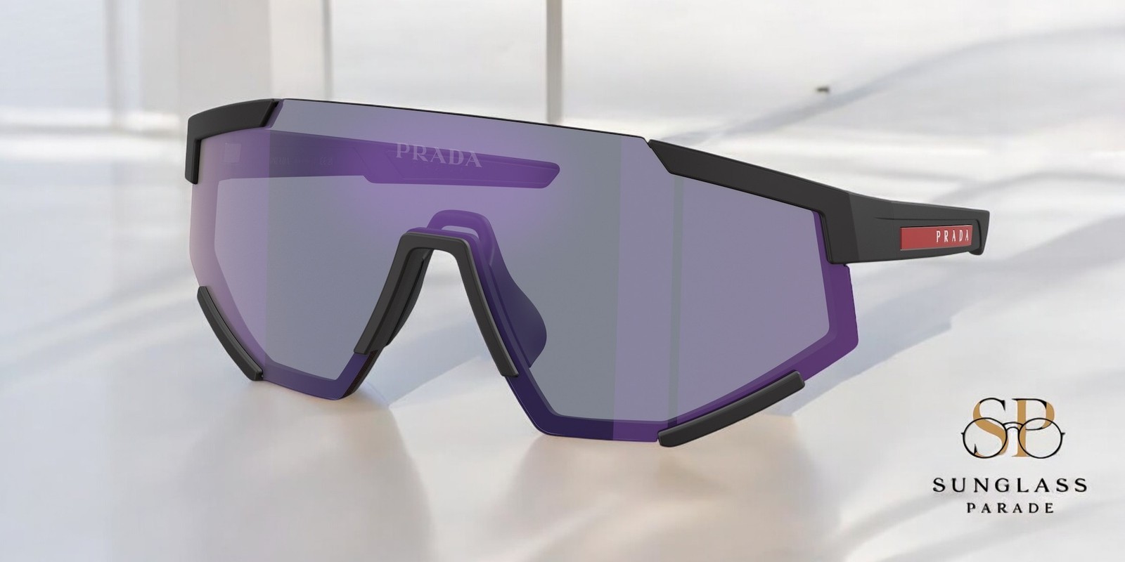 PRADA LINEA ROSSA PS 04WS DG070A Black Blue Mirror Violet 39 mm Men’s Sunglasses