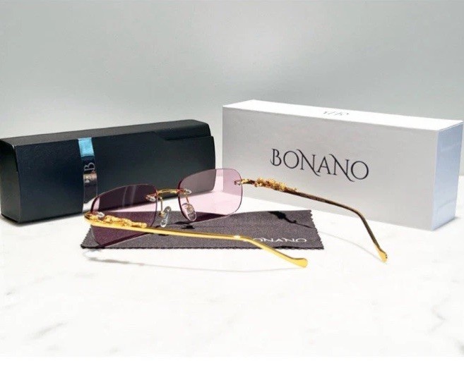 Bonano Gold Rimless Sunglasses Clear/Purple Buffalo Horn Woods EyeGlasses