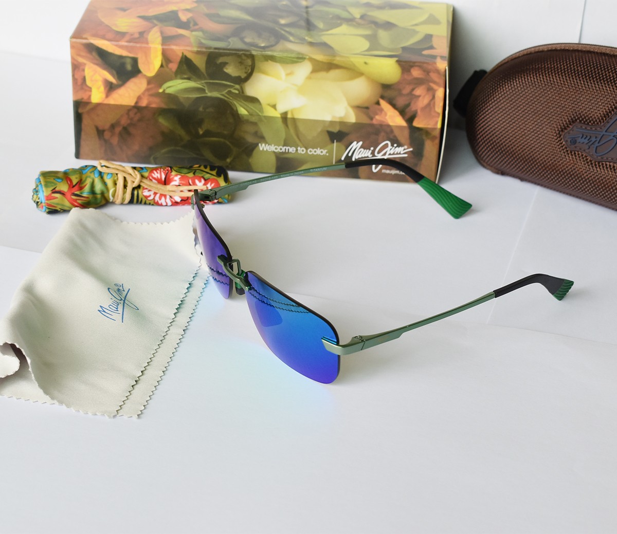 Maui Jim Sunglasses Lanakila GM624-15 Rimless Polarized Sunglasses Green Mirror