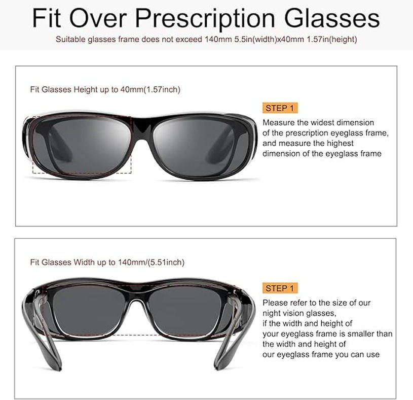 Polarized Sunglasses Medium Fit Over Glasses Rectangular OTG Frame Anti-Glare