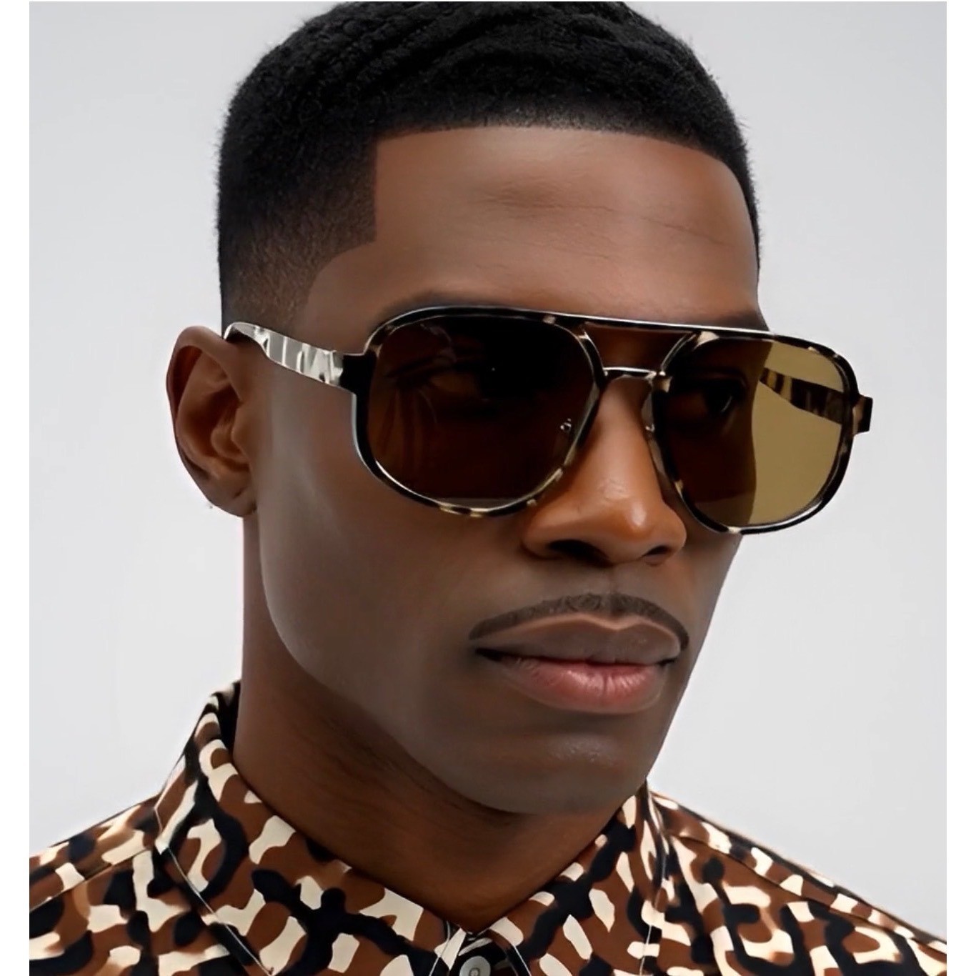 Mens Retro Sunglasses Tortoise Shell Leopard Print Brown Lens Hip Hop Rapper