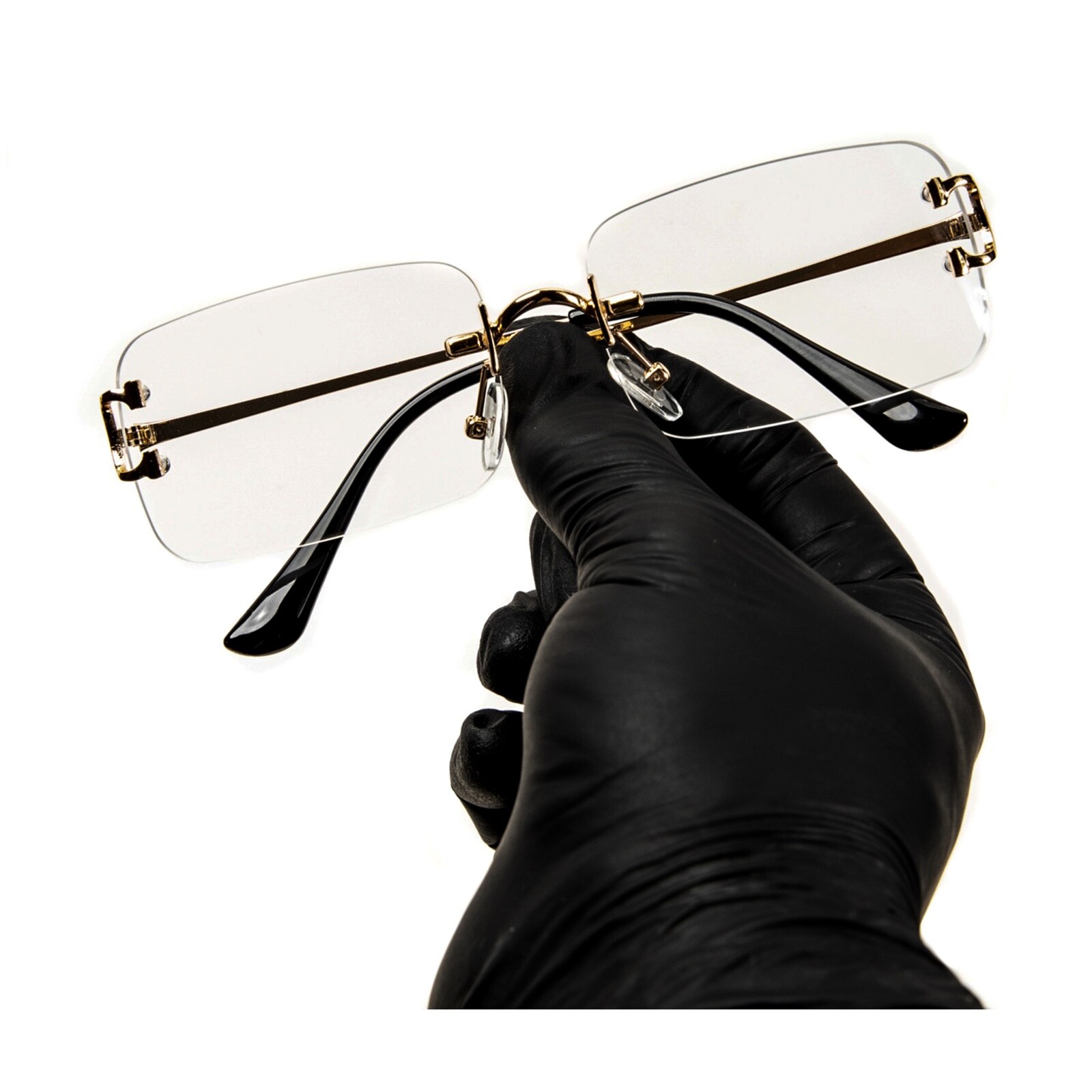 Men’s Rimless Gold Frame Elegant Hip Hop Square Clear Lens Retro Fashion Glasses