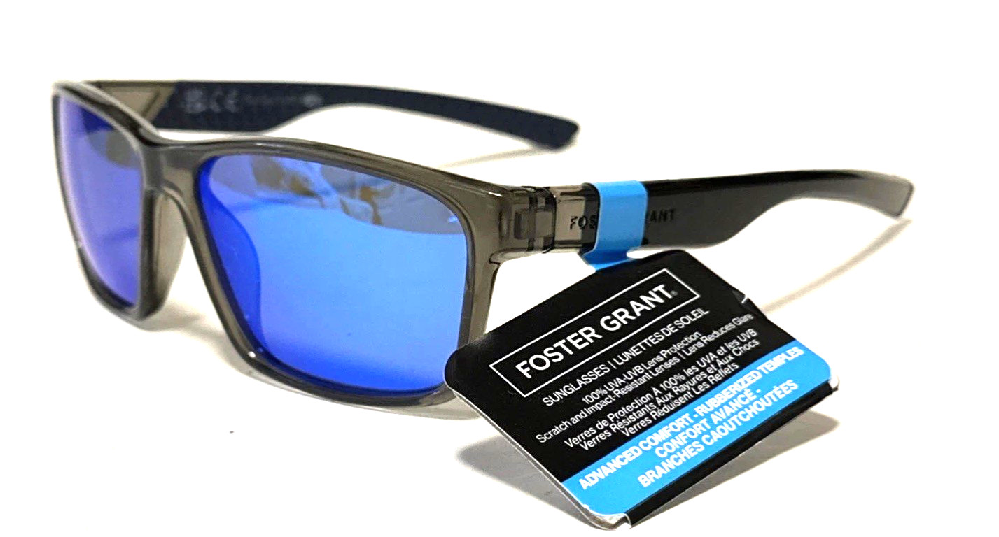 NEW Foster Grant Sunglasses Advanced Comfort Rubber Temple Blue Mirror Gray