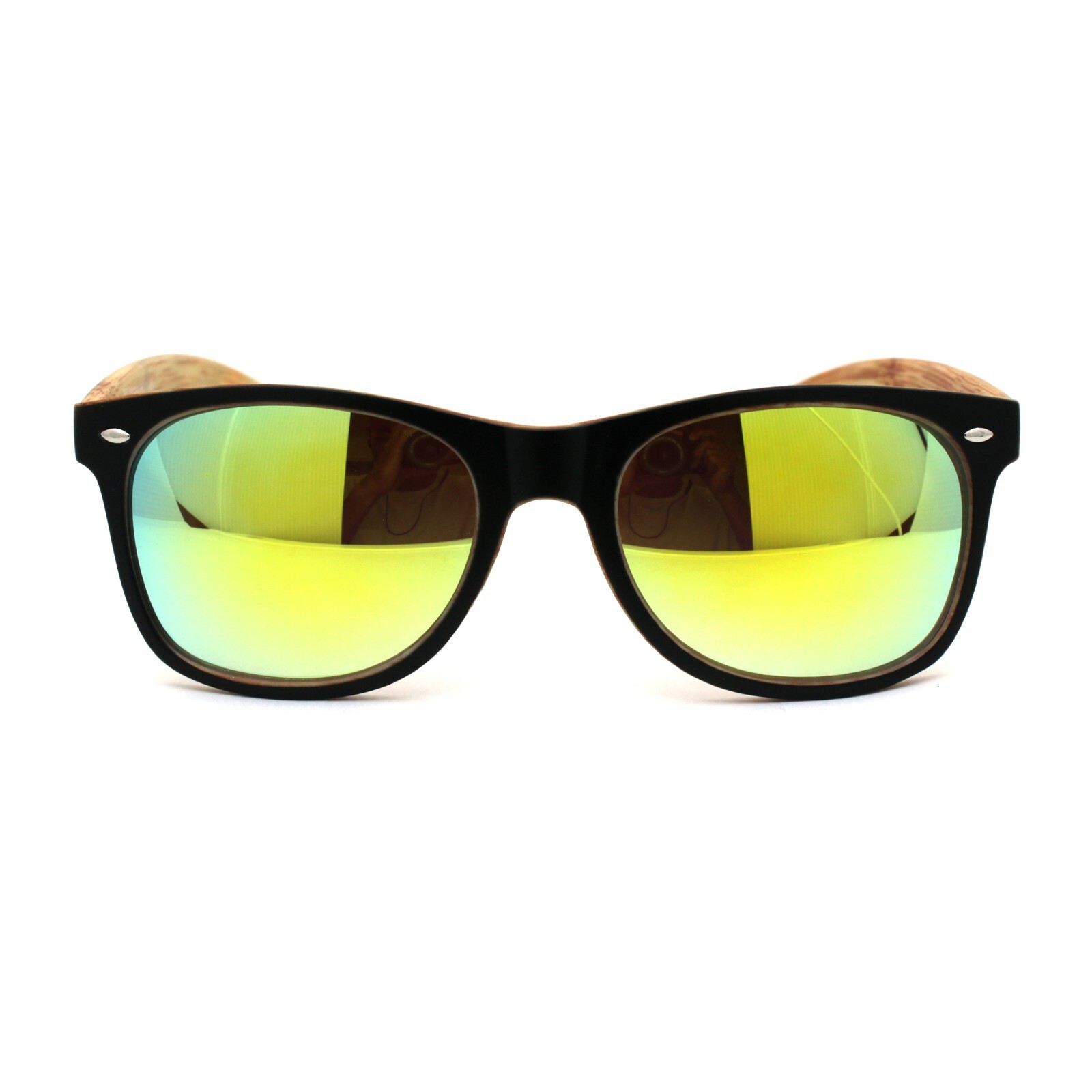 Mens Spectrum Color Mirror Hipster Horn Rim Woodgrain Sunglasses