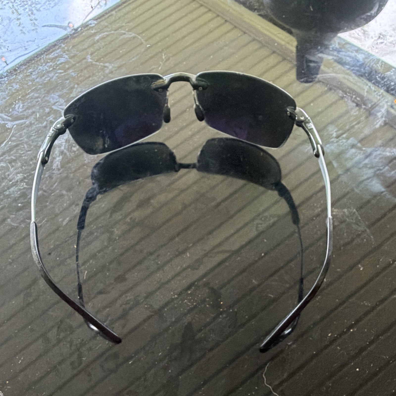 BEX Lightweight Rimless Wrap Sunglasses Silver Metal Frame Black Mirrored