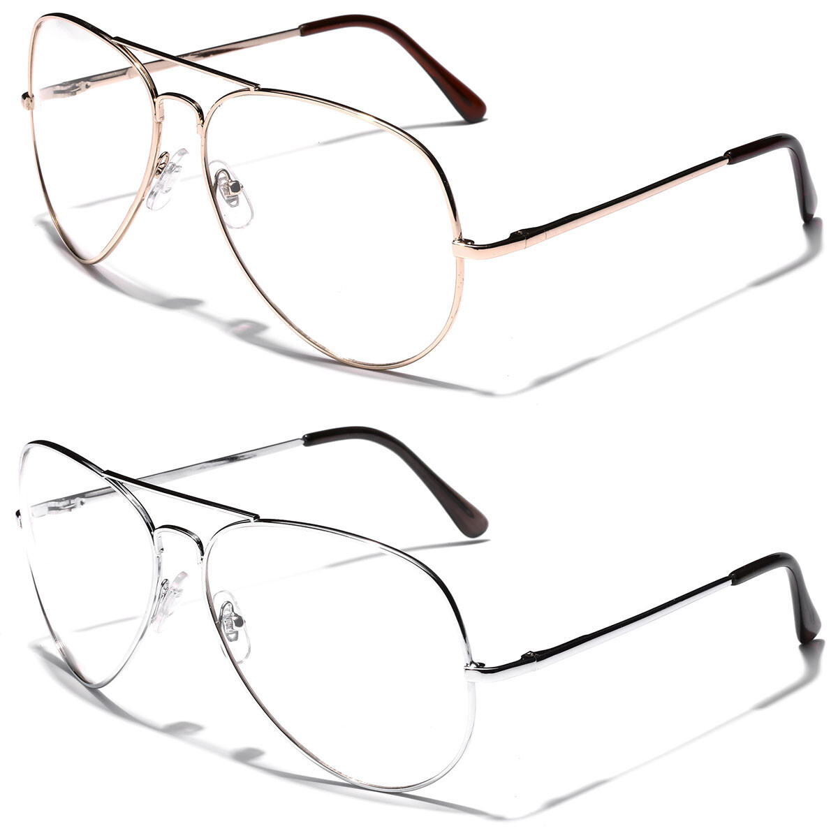 Non Prescription Oversized Retro Metal Pilot Clear Lens Men Women Face Glasses