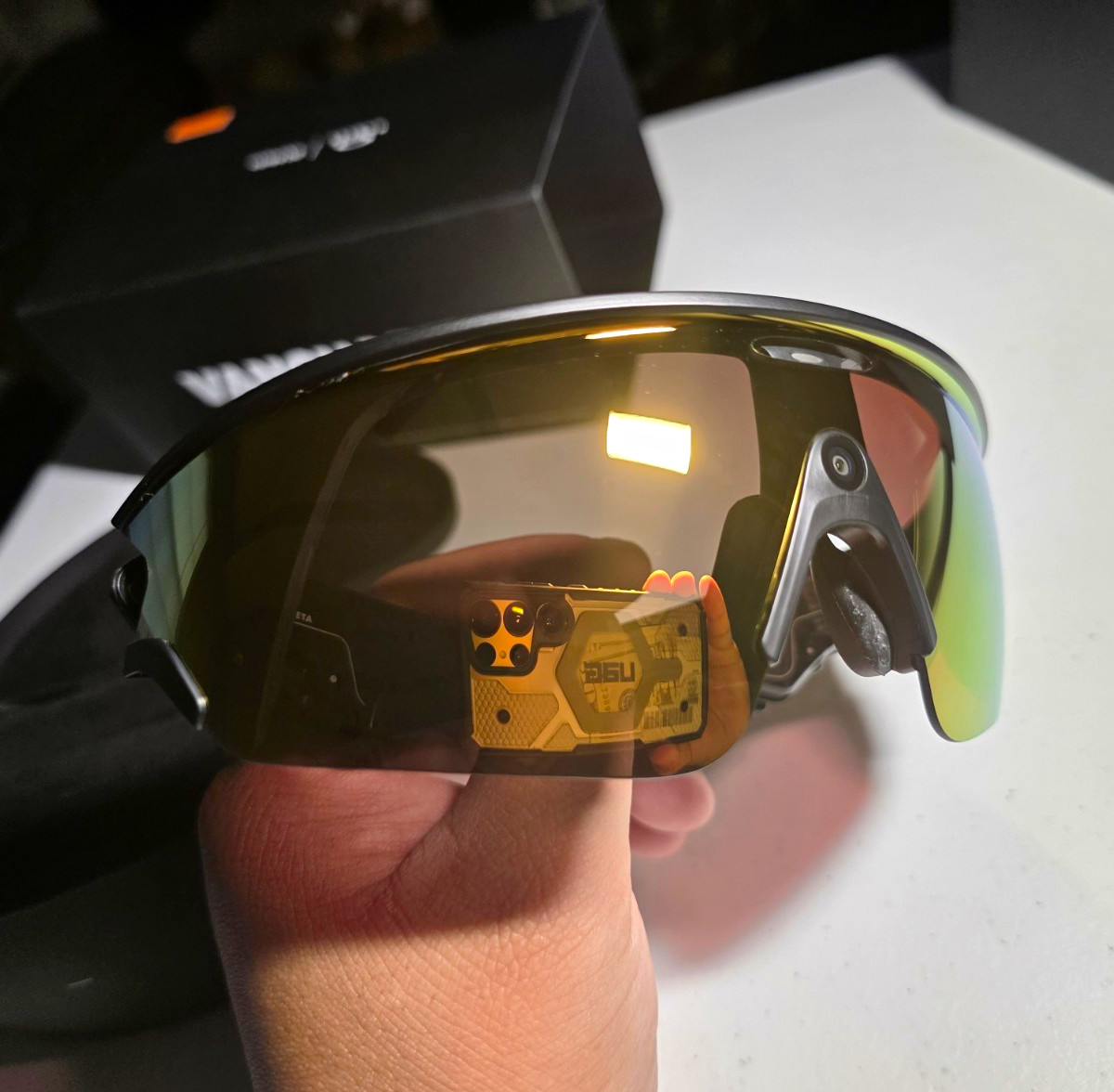 Oakley Meta Vanguard OW8001 Shield Sunglasses Black Frame Gold Mirrored