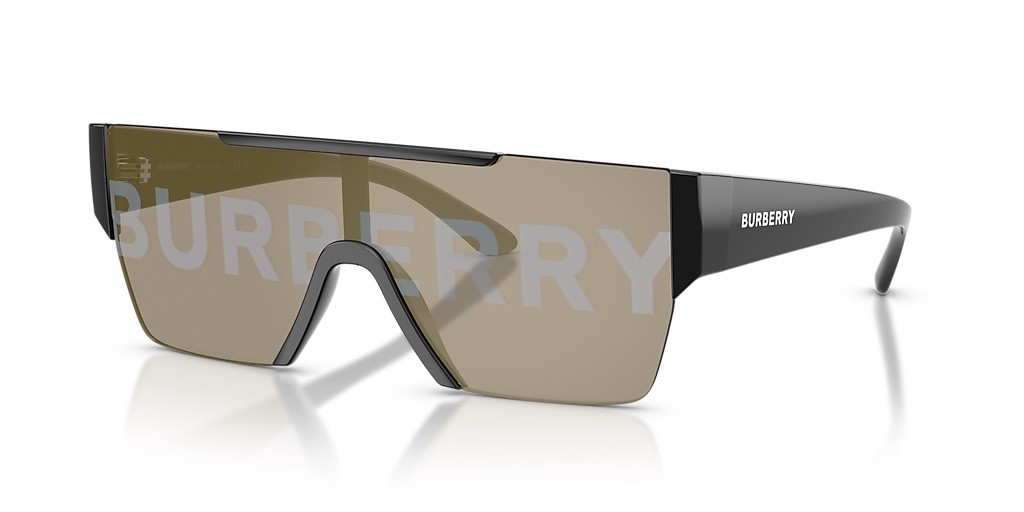 Burberry BE 4291 3001/G Black Plastic Rectangle Sunglasses Gold Mirror Lens