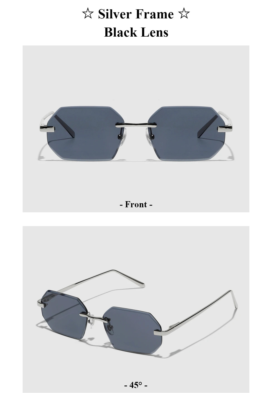 Rimless Sunglasses Diamond Cut Lens Unisex UV400 Metal Casual Wear Style