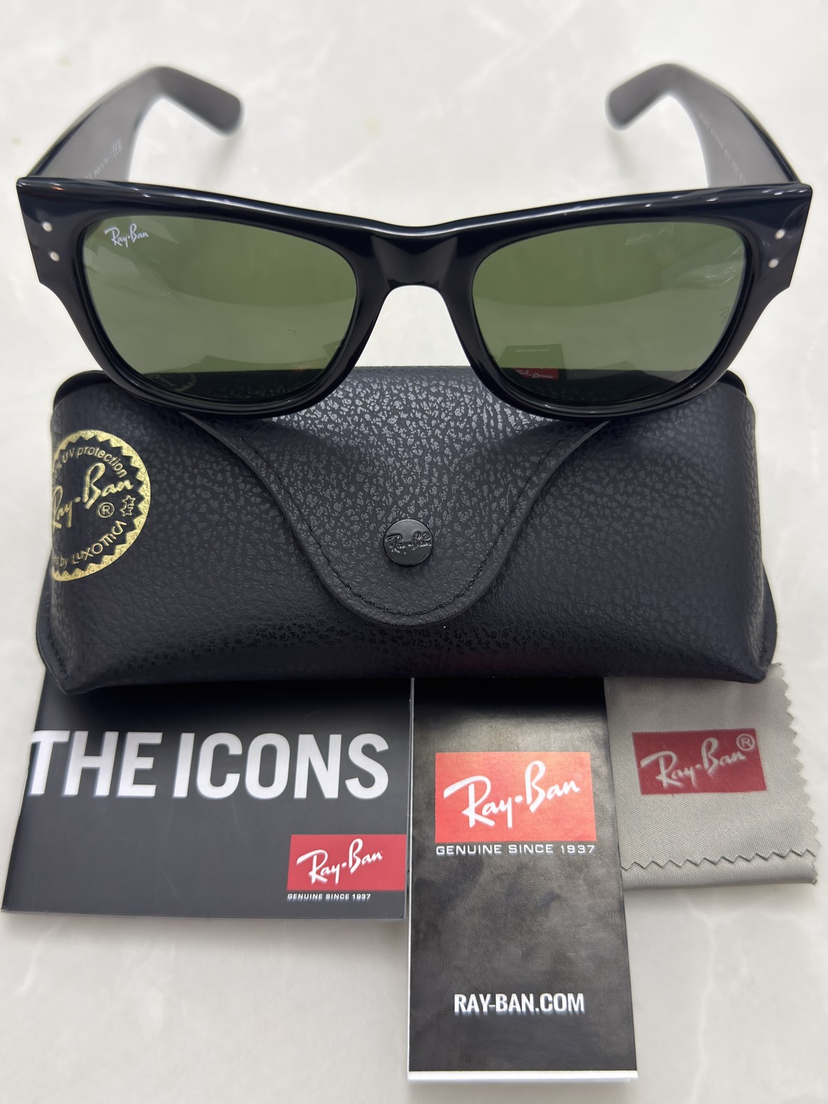 Ray-Ban Mega Wayfarer Sunglasses RB0840S 901/31 Black Frame Green Lens 51-21 145