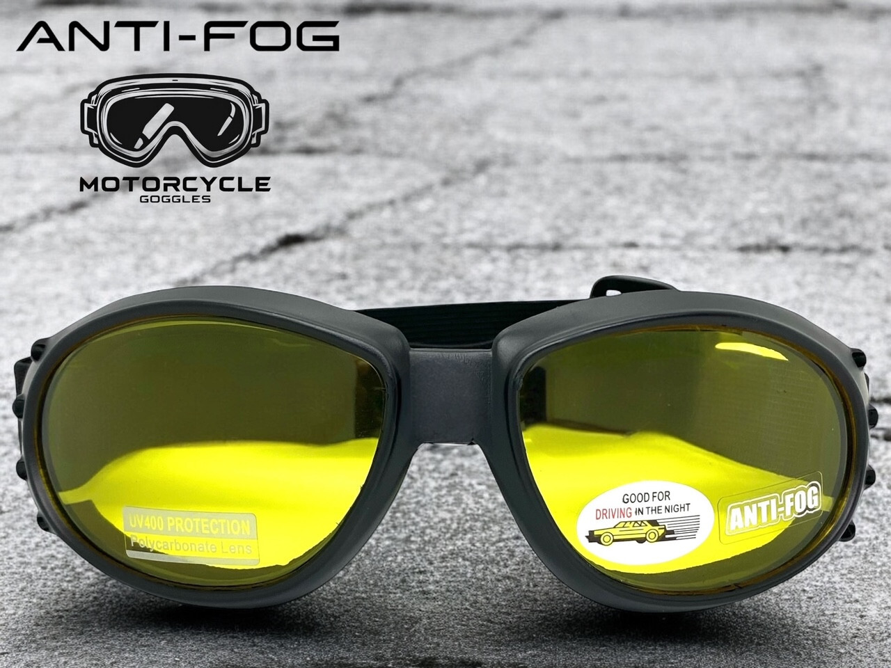 Men’s MOTORCYCLE Biker Day or Night Riding Padded Safety GOGGLES Anti Fog Lens