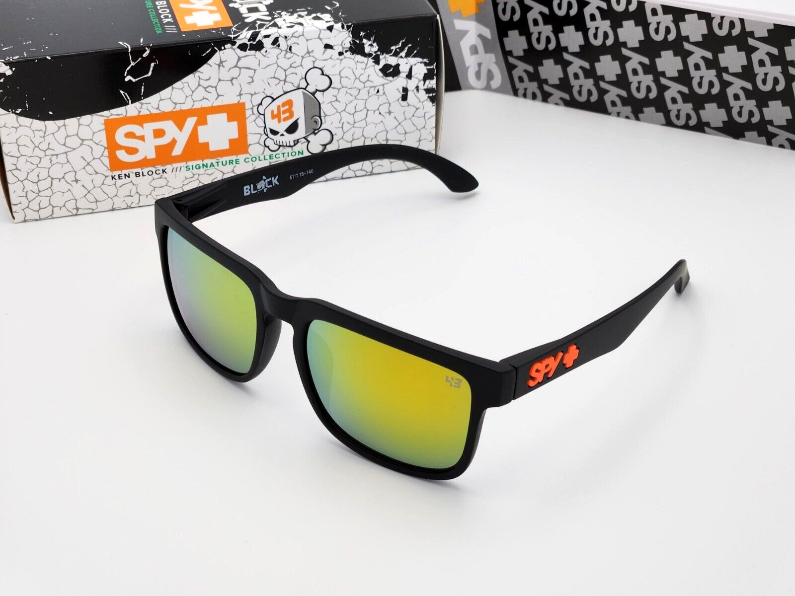 Spy+Optic Helm Sunglasses Matte Black Orange Mirrored Lens Orange Logo NIB