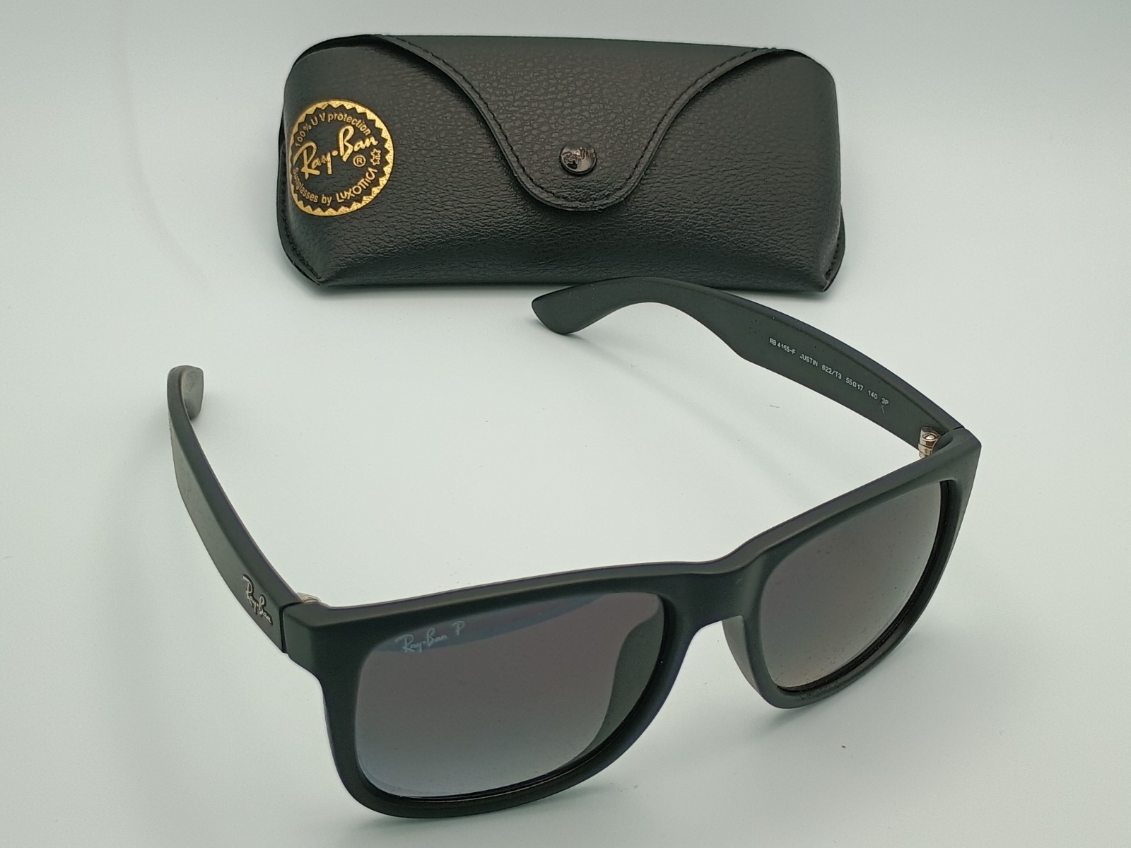 Ray-Ban RB4165F-622/T3 JUSTIN POLARIZED SUNGLASSES Matte Black 55-17-140 W/ Case