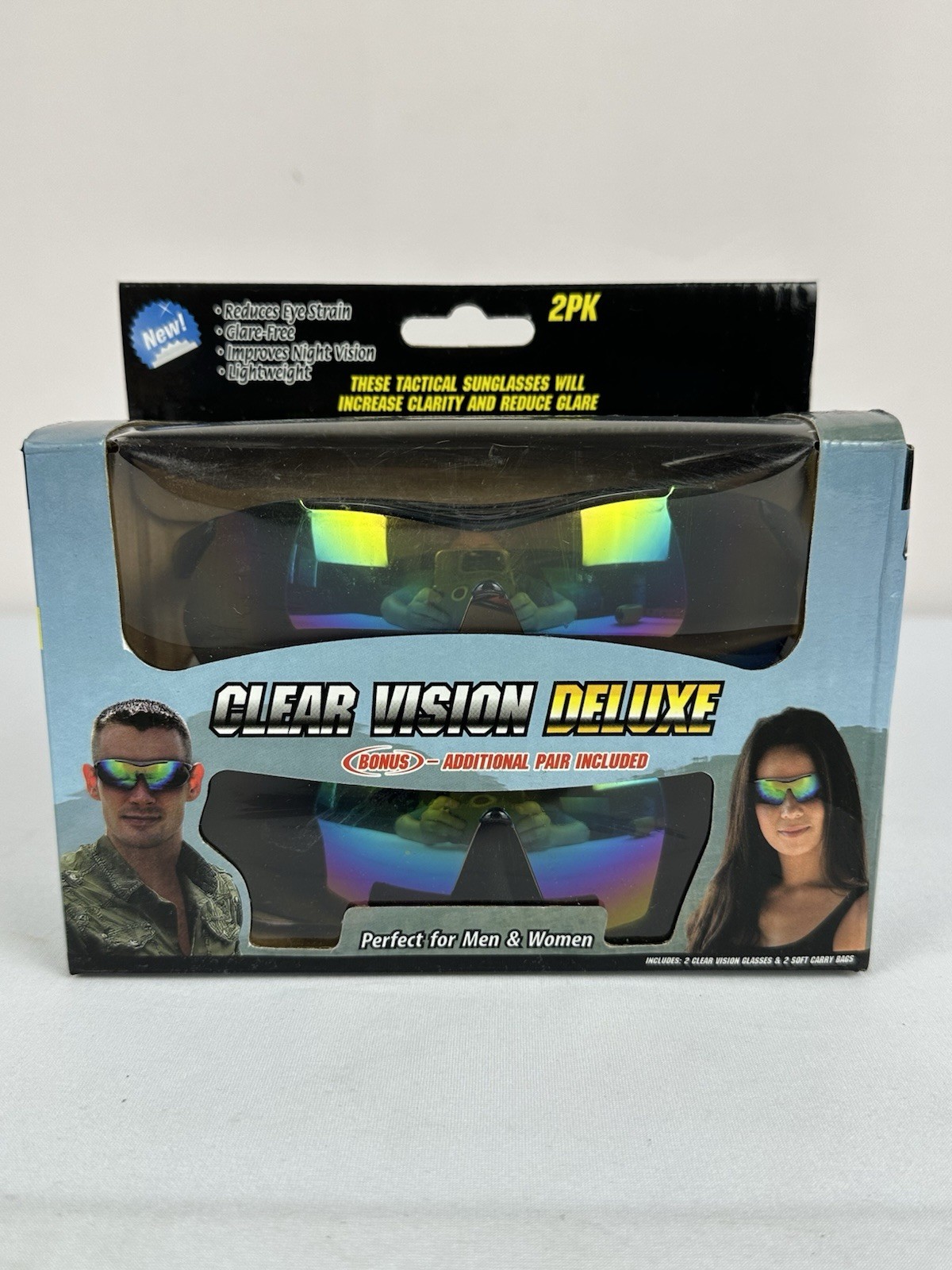 Clear Vision Deluxe Tactical Sunglasses 2PK Protective Bags Original Box NWT