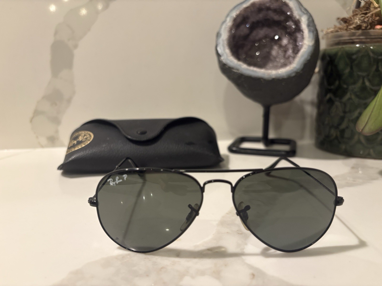 Ray-Ban RB3025 Aviator Large Metal Polarized Black Sunglasses G-15 Lenses 58mm w
