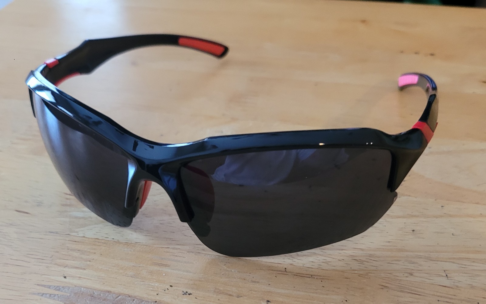Black Red Wrap Sports Sunglasses for Men Lightweight Plastic black lens