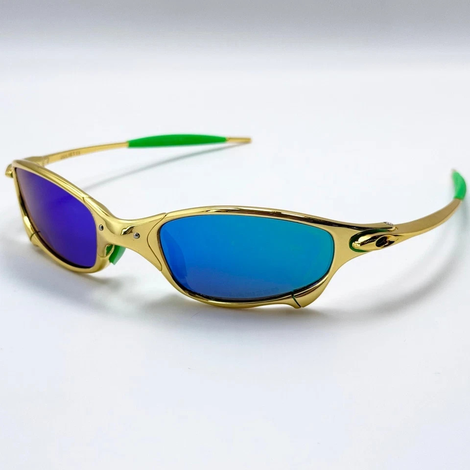 Vintage Oakley Juliet 1.0 X-Metal Gold Frame Blue Iridium Lens Green Arm