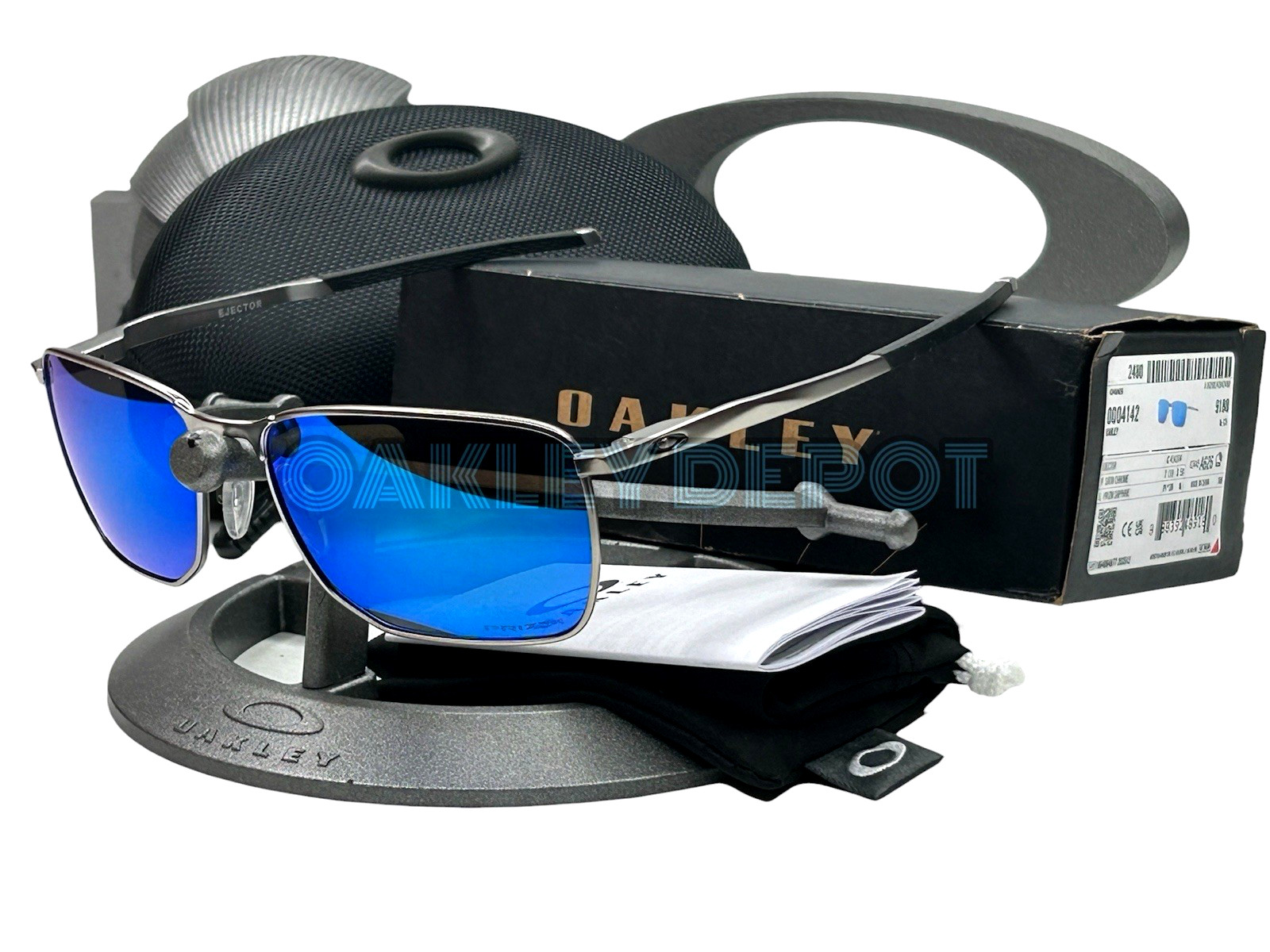 ✅🕶️ OAKLEY EJECTOR 004142 SATIN CHROME/PRIZM SAPPHIRE SUNGLASSES (128)