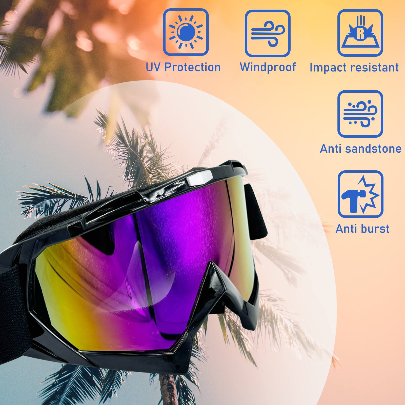 Motorcycle OTG Goggles Fit Over Glasses Padded Windproof Riding Adjustable Strap