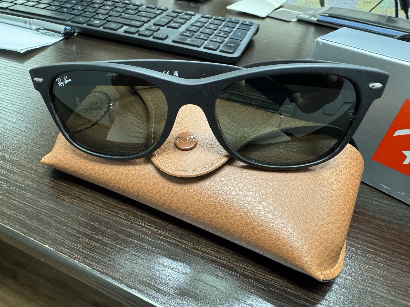 Ray-Ban Sunglasses RB2132 New Wayfarer Black Matte Frame Green Lenses Unisex