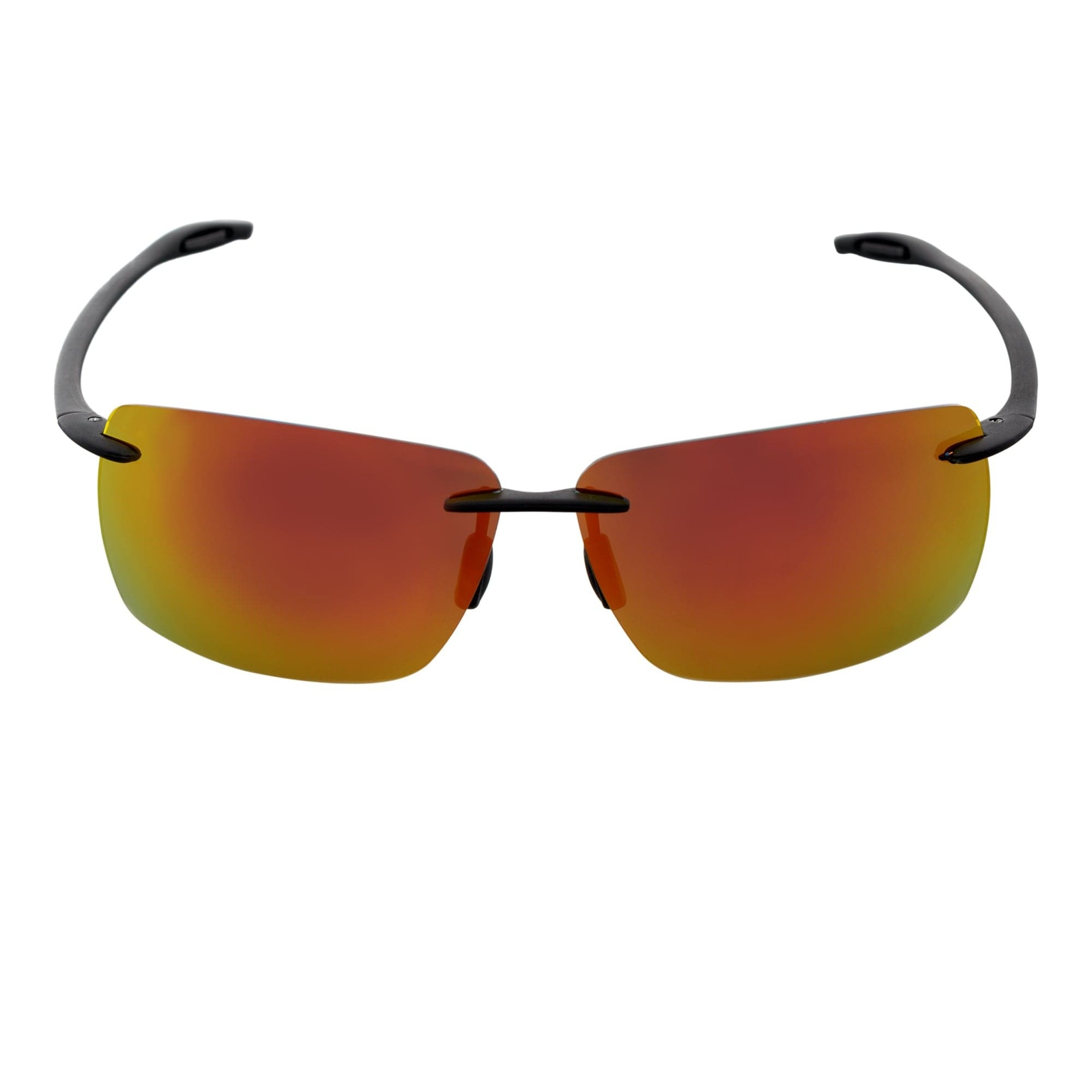 MAUI – Rimless TR90 Thin Sports Wrap Sunglasses Black Orange Mirror Polarized