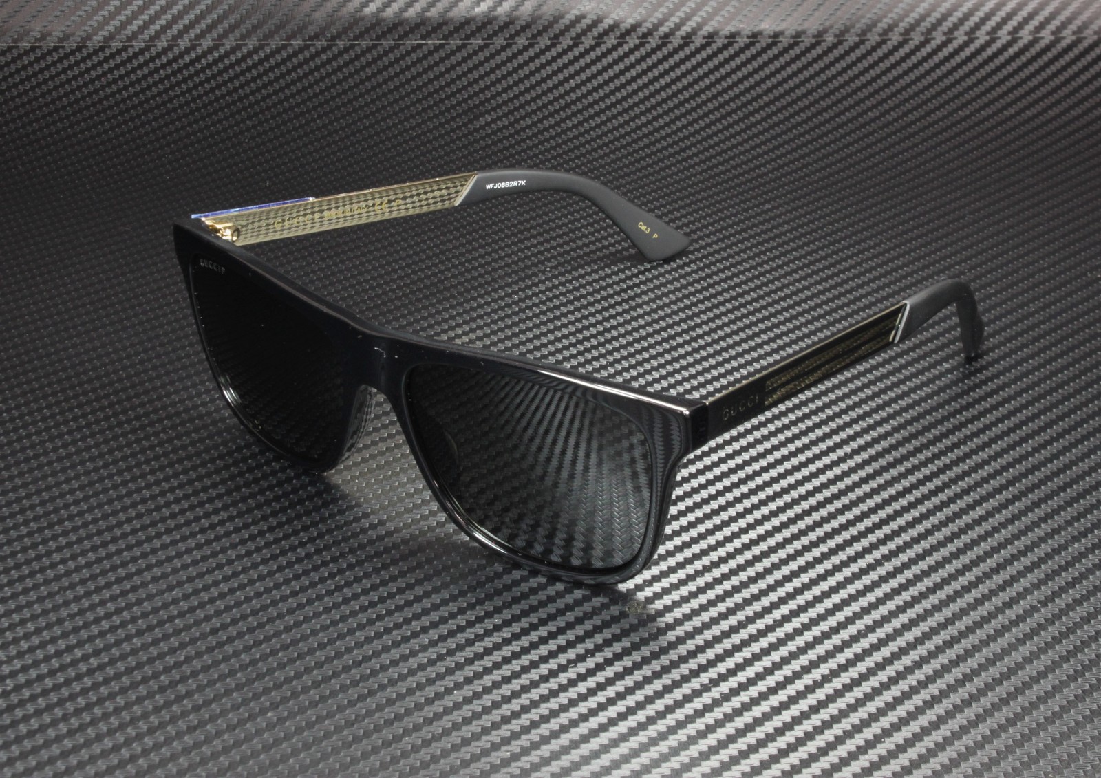 GUCCI GG0687S 002 Rectangular Square Black Shiny Black Grey 57m Men’s Sunglasses