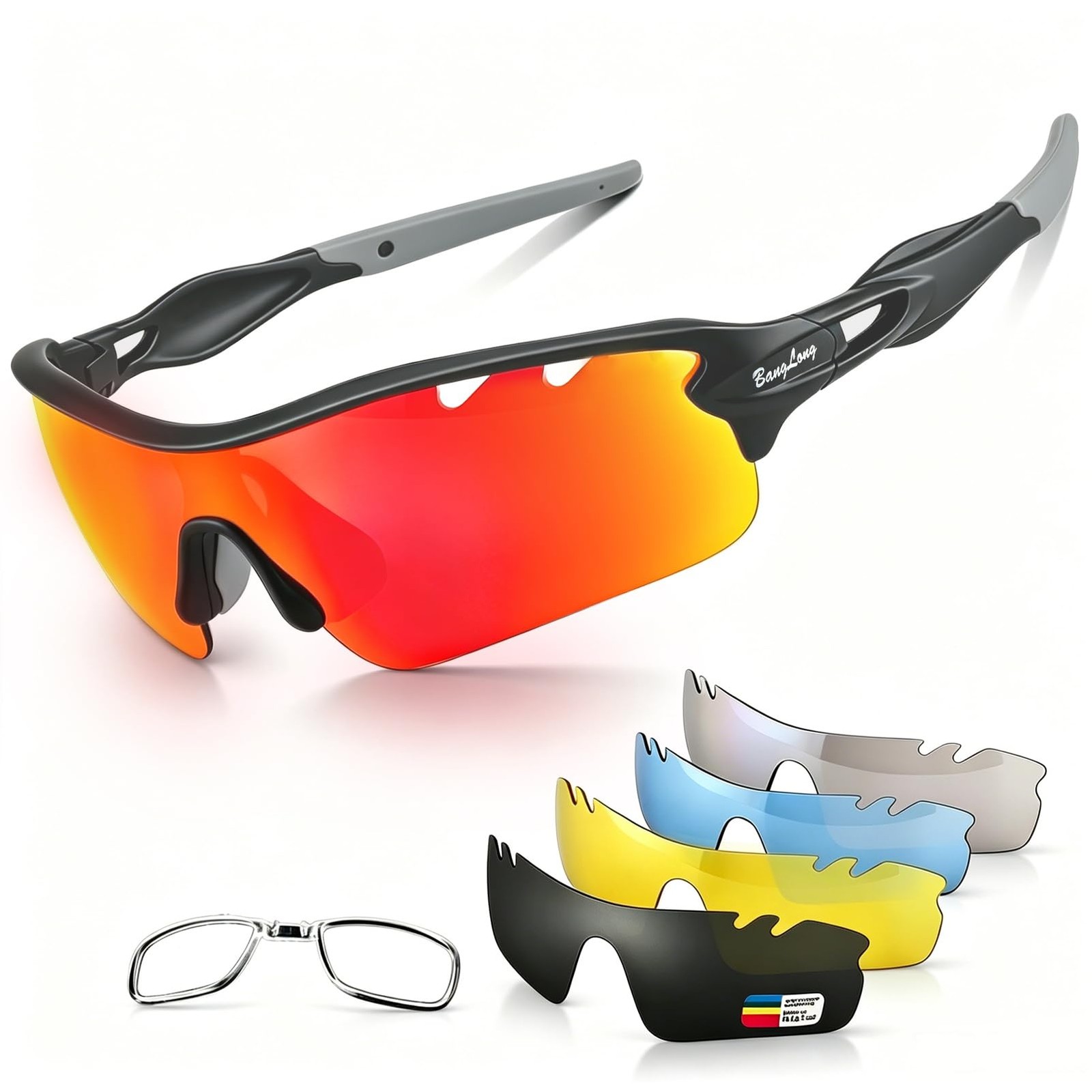 BangLong Polarized UV400 Sports Sunglasses with 5 Lenses for Men Women | TR90…