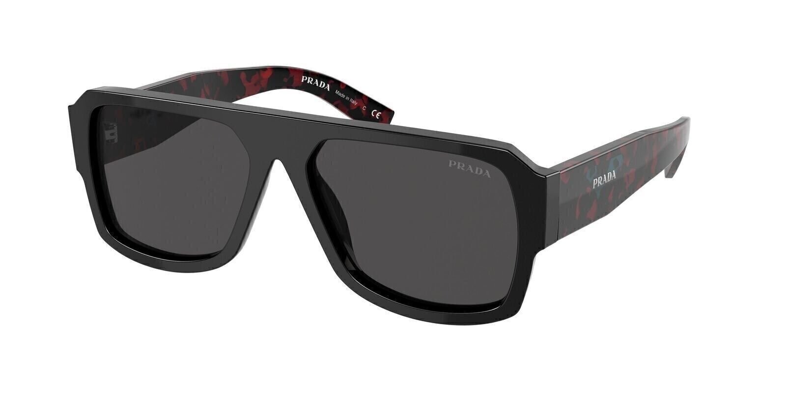 Prada PR 22YS 1AB5S0 Black Plastic Aviator Sunglasses Grey Lens
